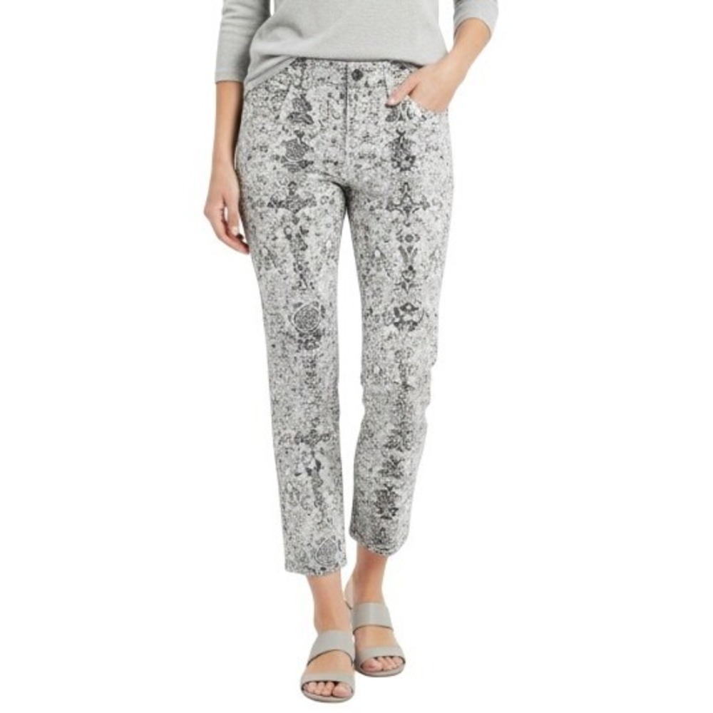 Boston Proper Womens Size 8 Print Straight Leg Pants Casual Cotton Blend Comfort